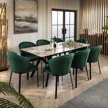 Quatropi White Ceramic Dining Table And 8 Chairs Green Modern Dining Set 180cm