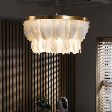 Quatropi White Feather Chandelier Ceiling Light Pendant Fitting - Modern Ring Shade 50cm