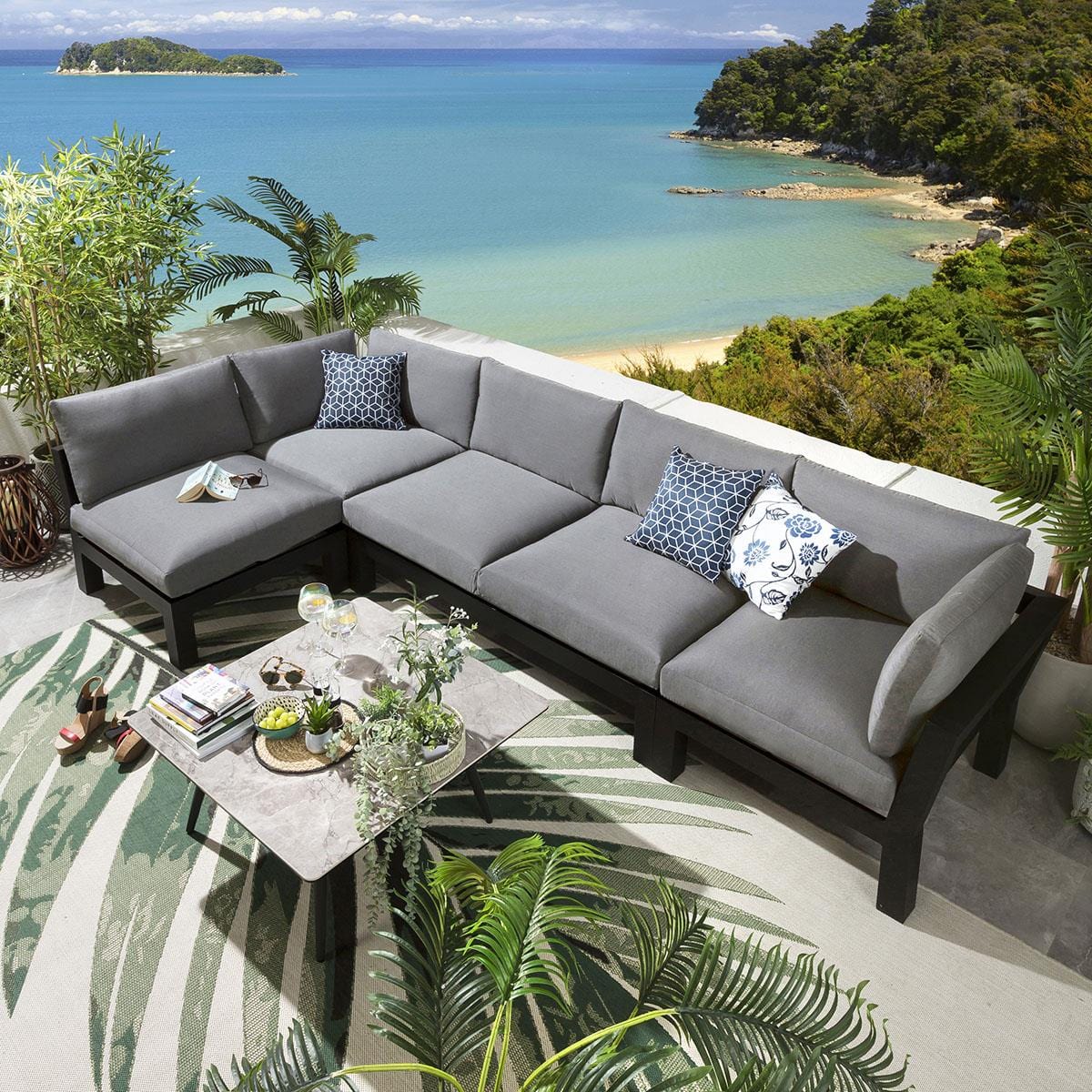 Quatropi Zara Modular Garden Corner Sofa Set Grey 268x257cm L6B