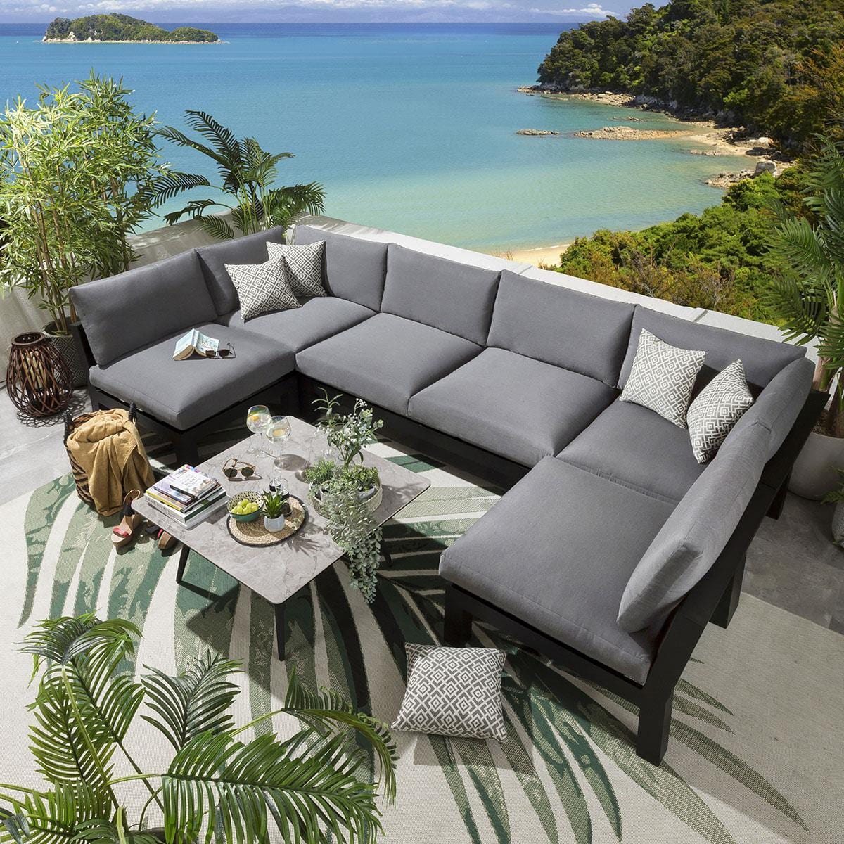 Quatropi Zara Modular Garden U-Shape Corner Sofa Set Grey 350x175cm U7