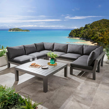 Quatropi Zara Modular Outdoor U-Shape Garden Corner Sofa Set Mono Grey 350x257cm U8
