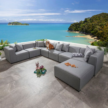 Quatropi Zeus Modular Outdoor Garden Corner Sofa Set with Footstool Grey 390x250cm L8