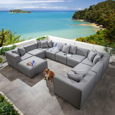 Quatropi Zeus Modular Outdoor Garden U-Shape Sofa Set with Footstool Grey 390x250cm U10