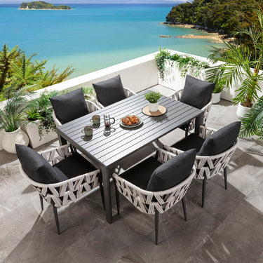 Quatropi ZigZag & Atlas 6 Seater Extendable Outdoor Garden Dining Set Mono & Grey