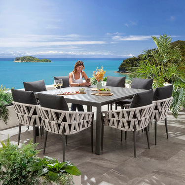 Quatropi ZigZag & Atlas 8 Seater Extendable Outdoor Garden Dining Set Mono & Grey