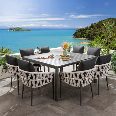 Quatropi ZigZag & Atlas 8 Seater Extendable Outdoor Garden Dining Set Mono & Grey