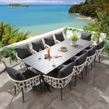 Quatropi ZigZag & Star 10 Seater Outdoor Garden Dining Set Mono & Grey Aluminium