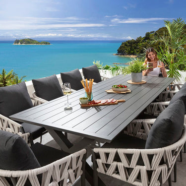 Quatropi ZigZag & Star 10 Seater Outdoor Garden Dining Set Mono & Grey Aluminium