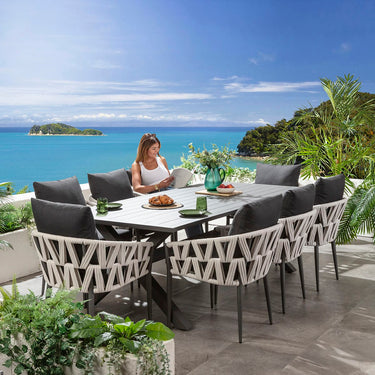 Quatropi ZigZag & Star 8 Seater Outdoor Garden Dining Set Mono & Grey Aluminium