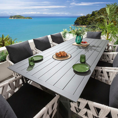Quatropi ZigZag & Star 8 Seater Outdoor Garden Dining Set Mono & Grey Aluminium