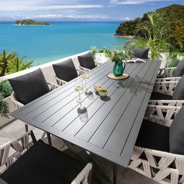 Quatropi ZigZag & Star Large 8 Seater Outdoor Garden Dining Set Mono & Grey Aluminium