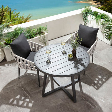 Quatropi ZigZag & Sun 2 Seater Round Outdoor Garden Dining Set Mono & Grey Aluminium
