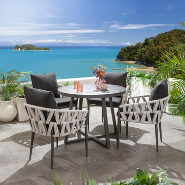 Quatropi ZigZag & Sun 4 Seater Round Outdoor Garden Dining Set Mono & Grey Aluminium