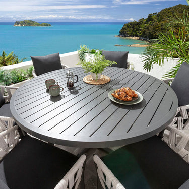 Quatropi ZigZag & Sun 6 Seater Round Outdoor Garden Dining Set Mono & Grey Aluminium