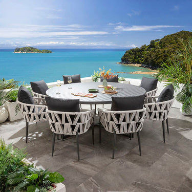 Quatropi ZigZag & Sun 8 Seater Round Outdoor Garden Dining Set Mono & Grey Aluminium