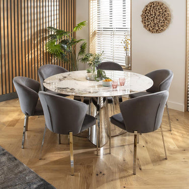 Quatropi Zoe 6 Seat Round Ceramic Dining Set Grey