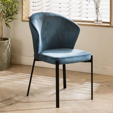 Quatropi Zoe Modern Velvet Dining Chairs Agean Blue & Black