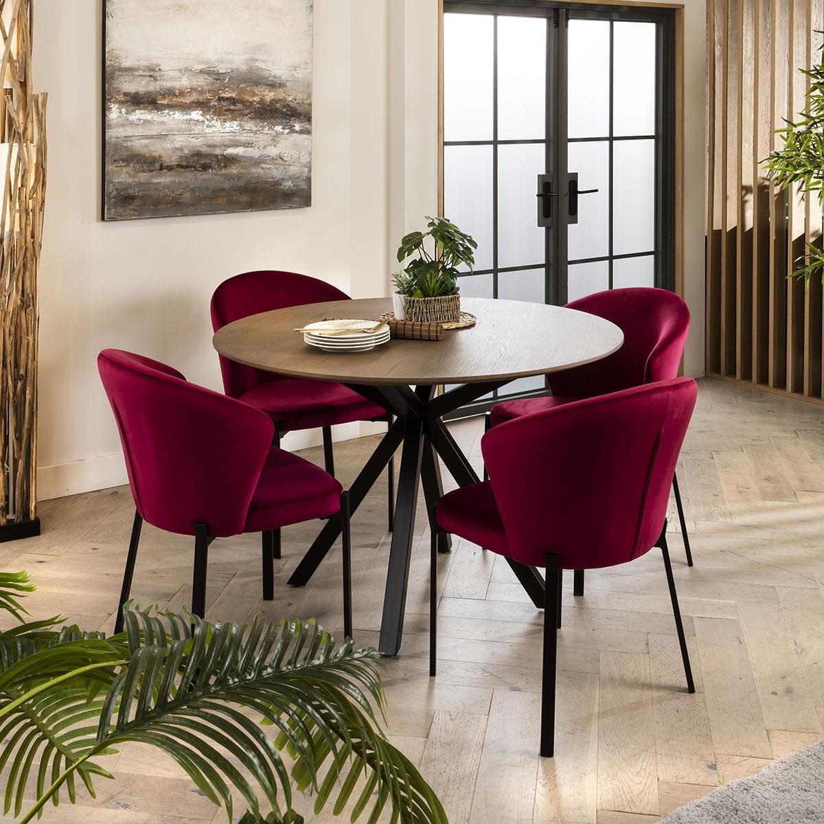 Quatropi Zoe Stained Solid Round Wooden Dining Set For 4 Red