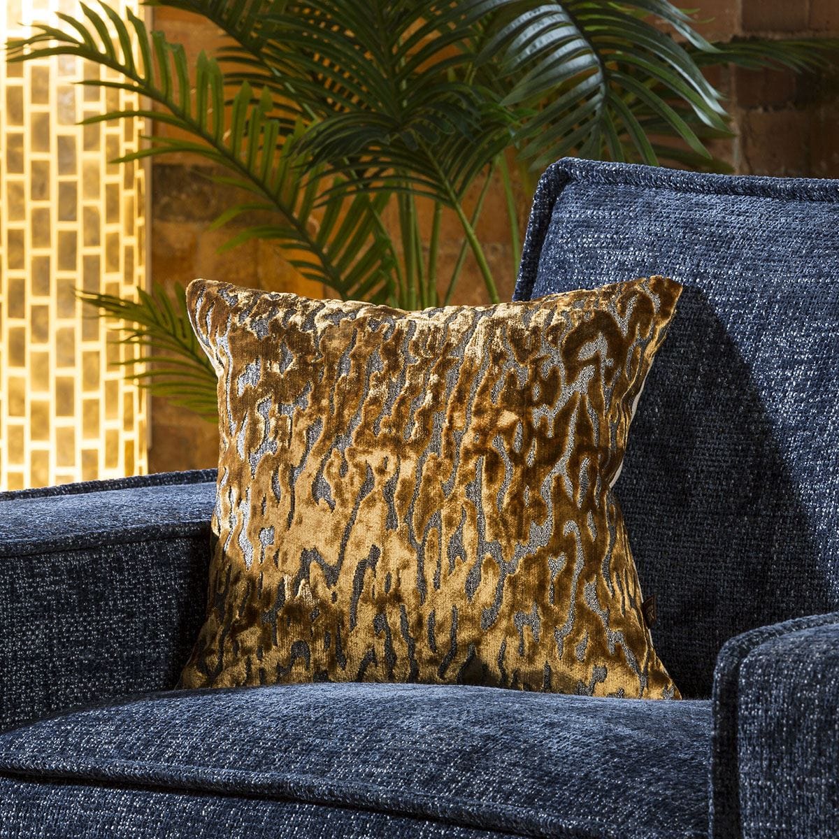 Quatropi Contemporary Gold Velvet Tiger Print Scatter Cushion Pillow 430 Square