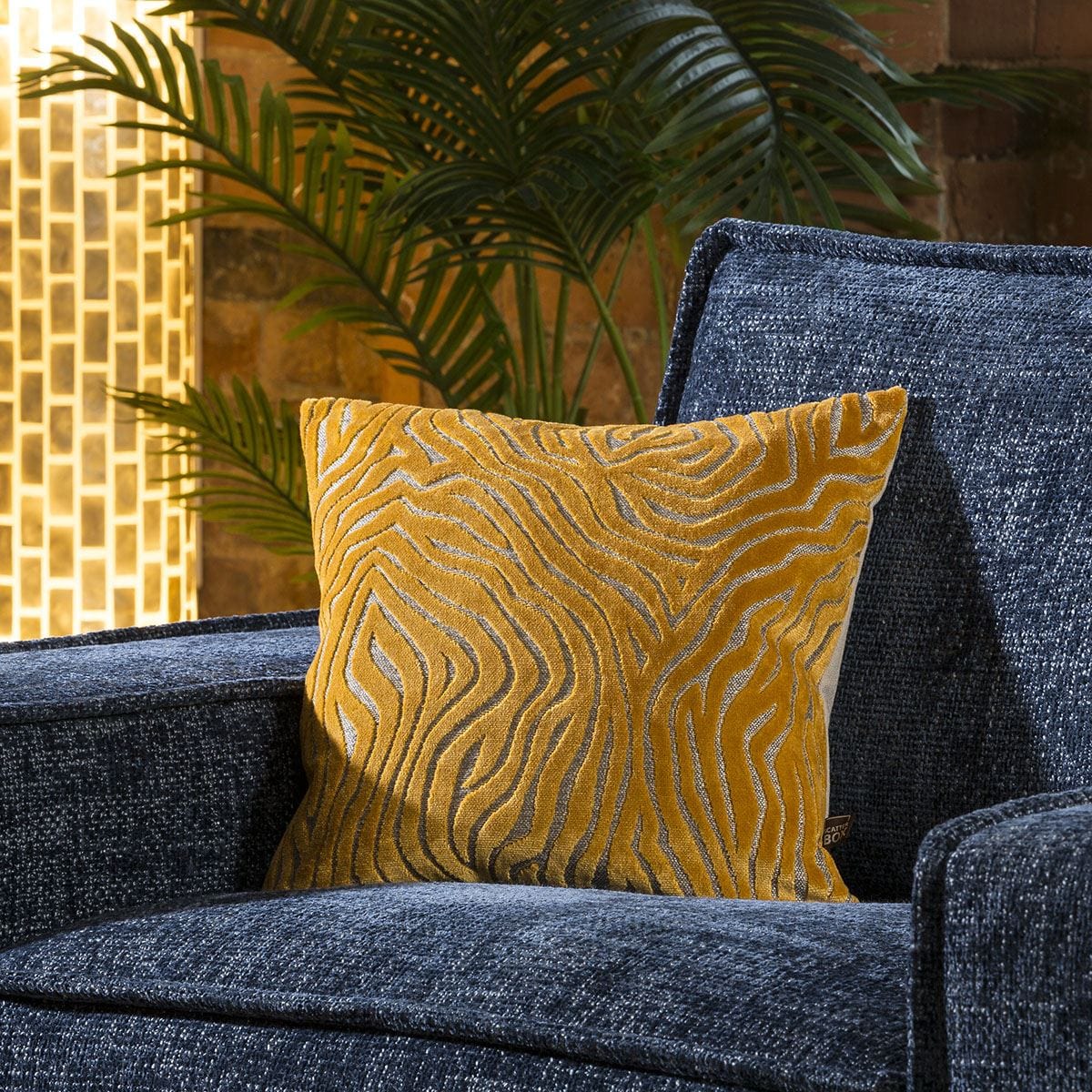 Quatropi Contemporary Velvet Zebra Print Scatter Cushion Pillow Square Yellow
