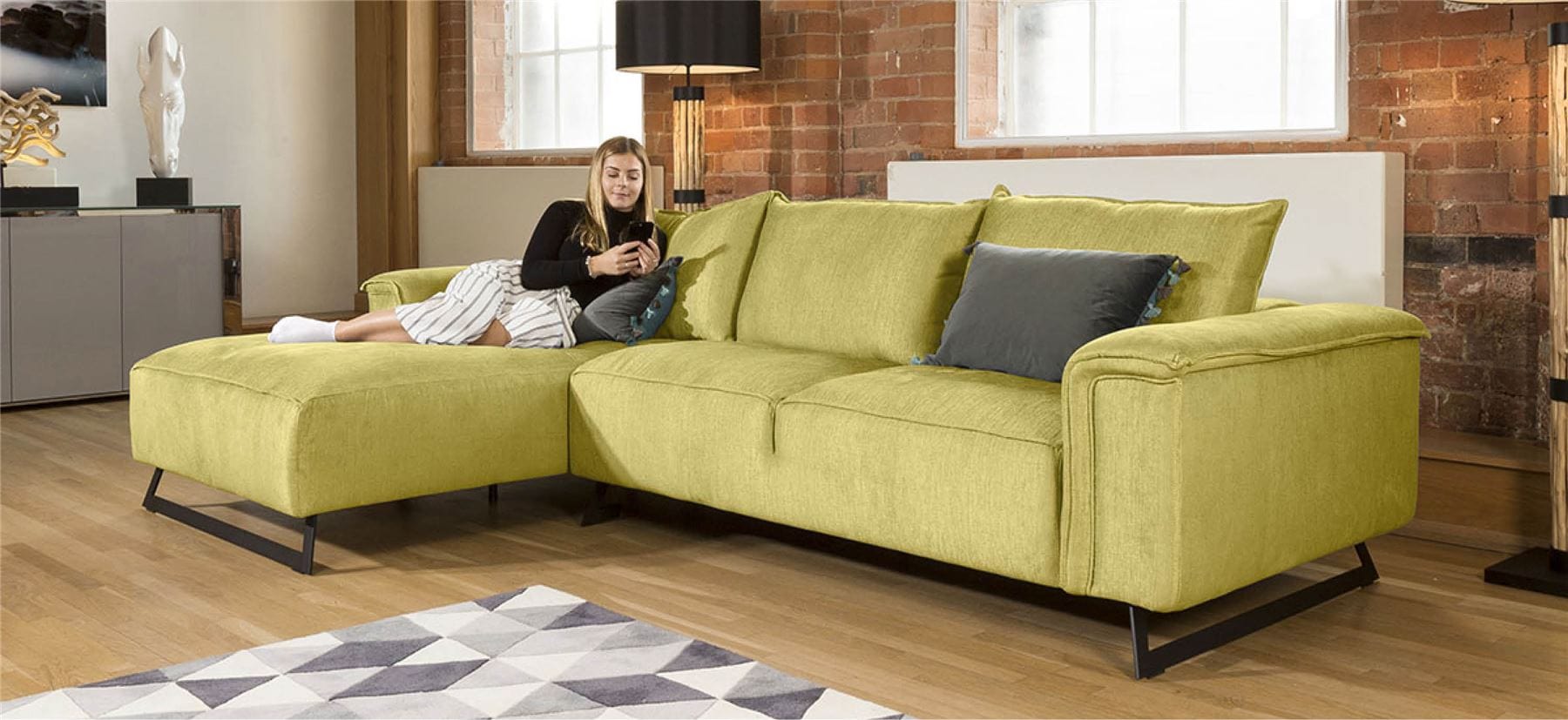 Quatropi Large Luxury Effie L Shaped Sofa with Chaise Many Fabrics 3.0 x 1.9m RH