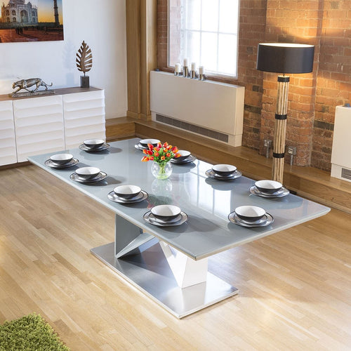 Large Rectangular Modern Dining Dining Table Grey Glass 220x110cm top