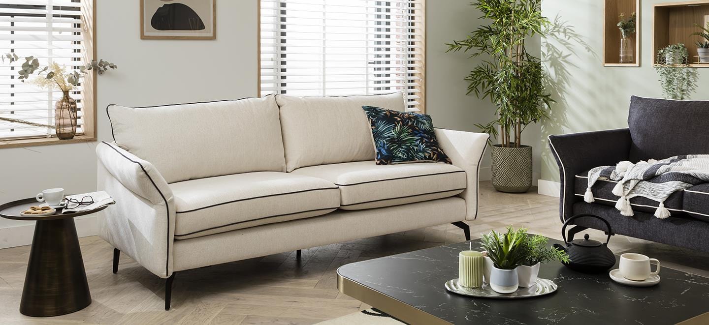 Quatropi Luxury 3 Seater Fabric Sofa - Modern Flared Arms - Choose Your Fabric - 215cm