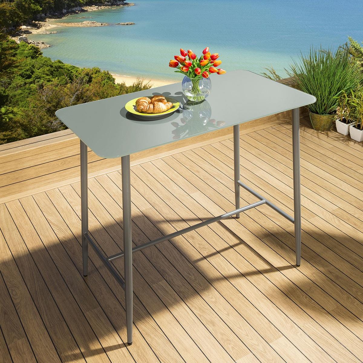 Quatropi Luxury Outdoor Garden Tall Bar Table Aluminium Glass Grey Beach Club