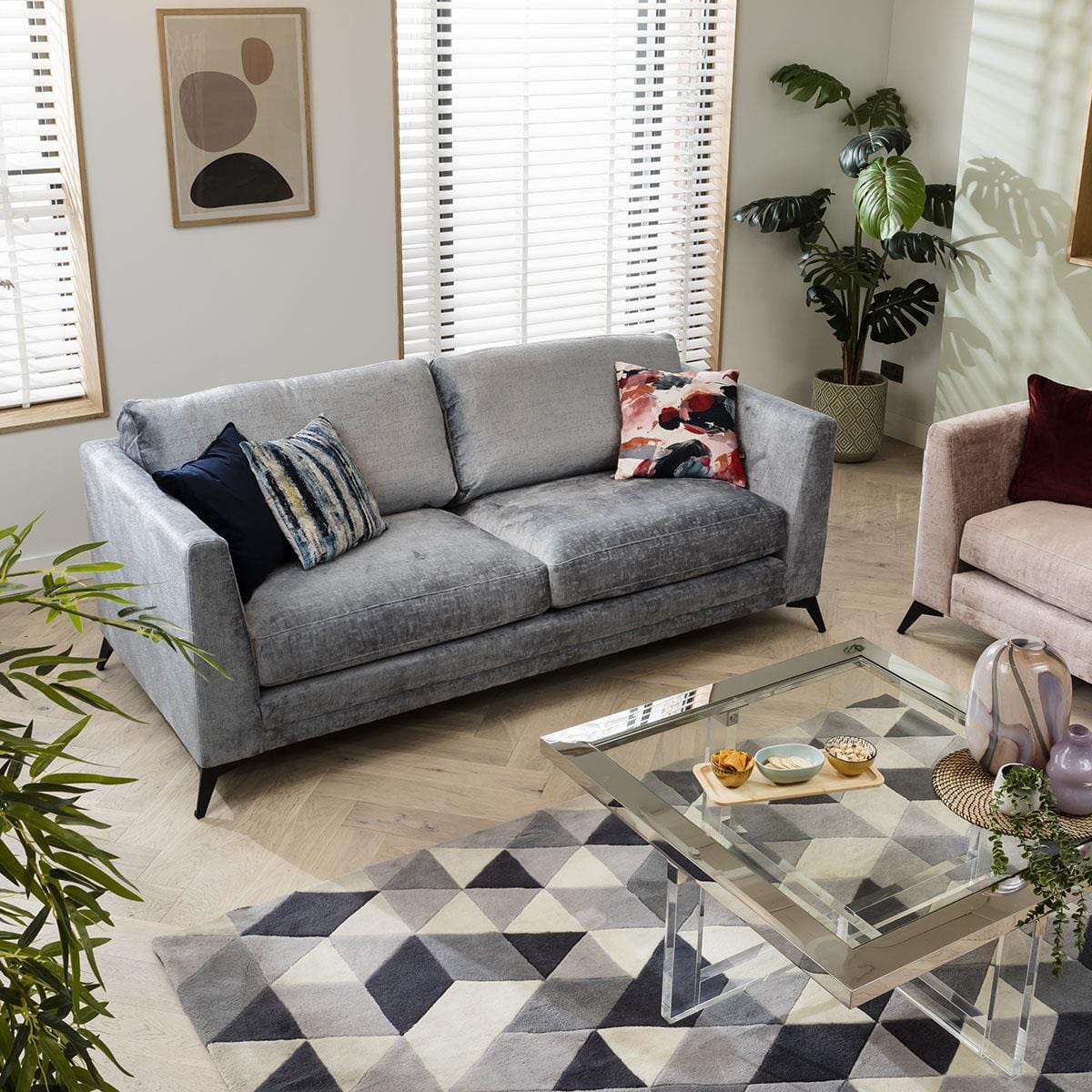 Quatropi Modern 3 Seat Sofa - Premium Fabric Upholstery - Riviera Sky Blue - 215cm
