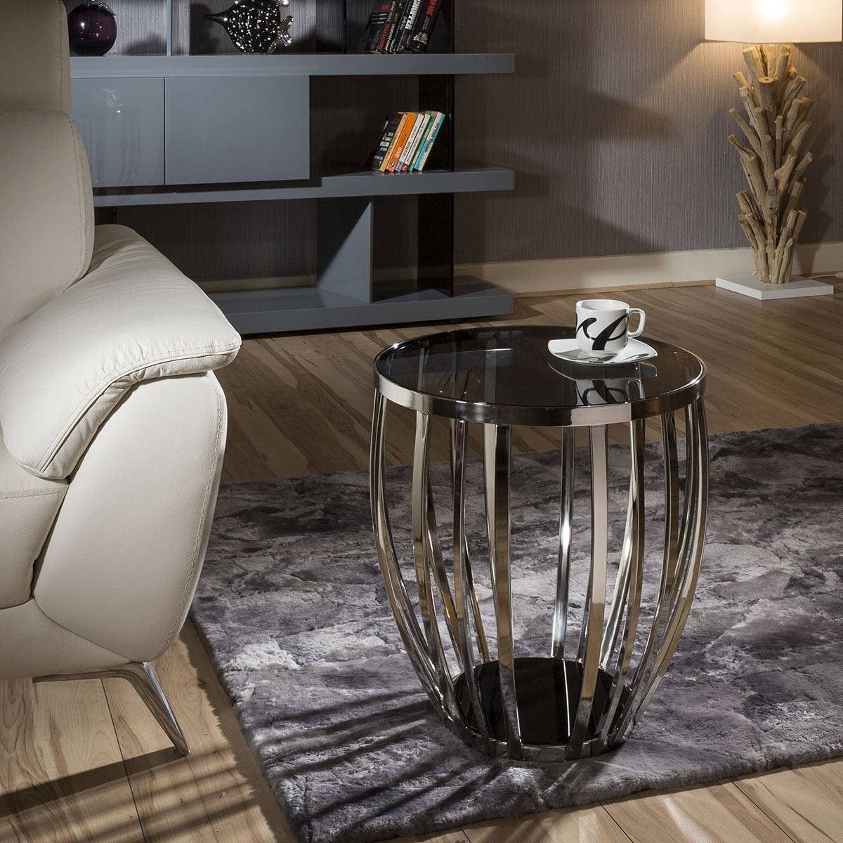 Quatropi Modern Round Side / Lamp Table / Tables Glass / Stainless Steel 202