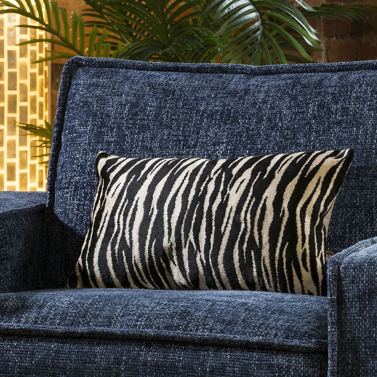 Quatropi Modern Velvet Zebra Print Bolster Cushion Pillow 350 x 500 Black Gold