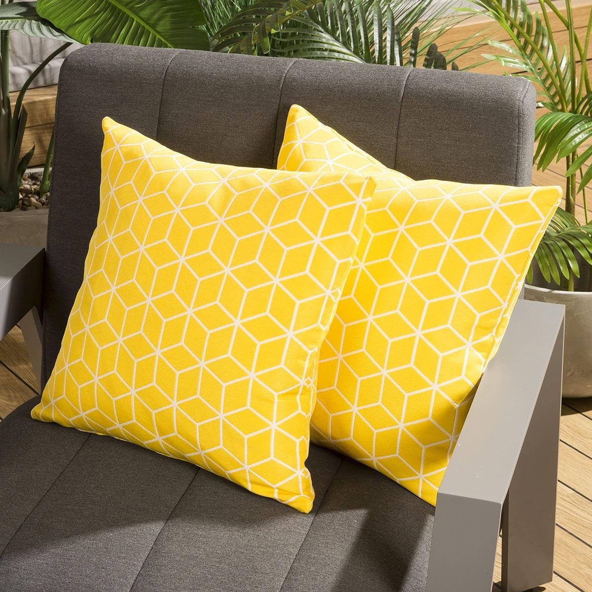 Quatropi Pair of Luxury 450mm Outdoor Scatter Cushion Yellow Geometric