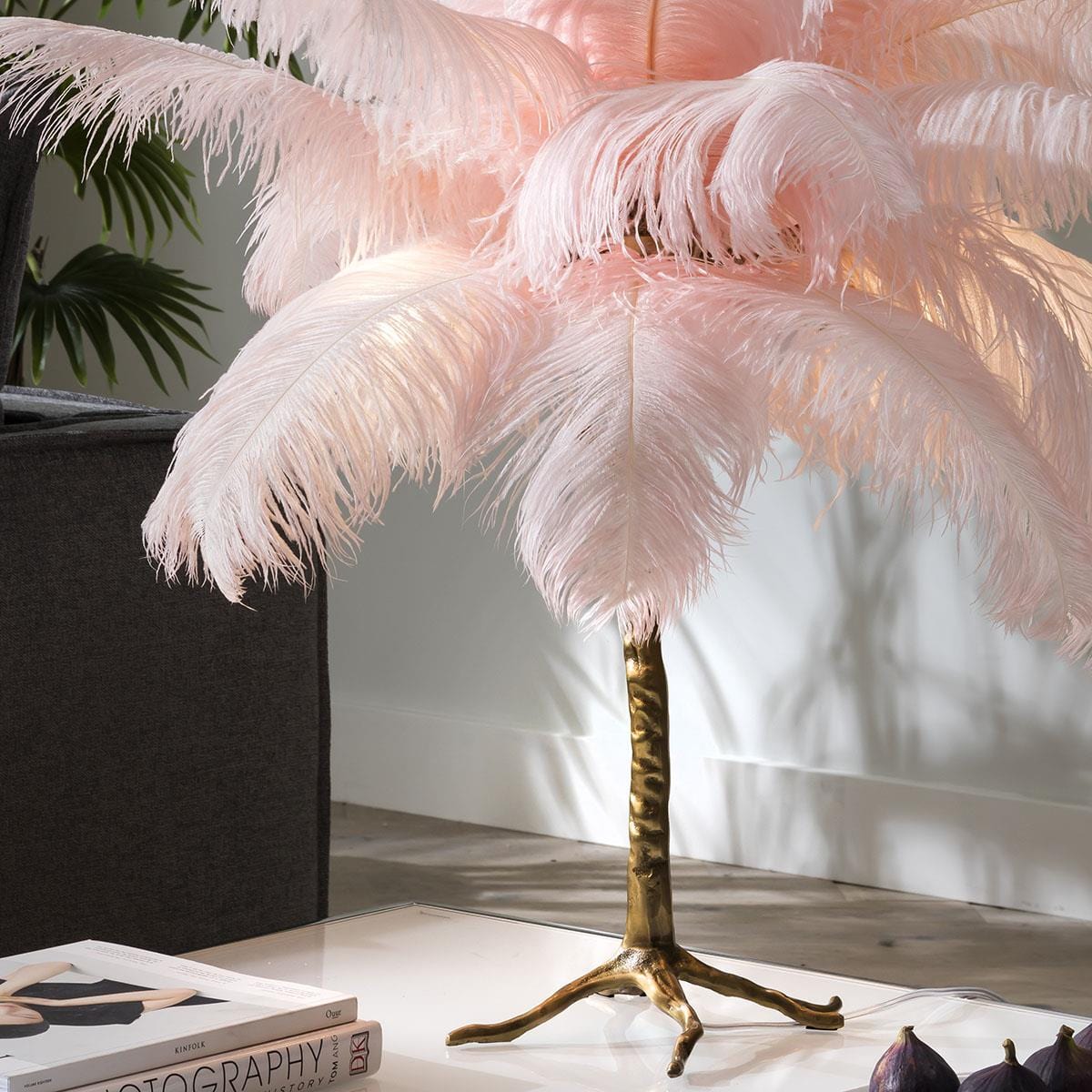 Quatropi Quatropi Feather Palm Tree Premium Table Lamp 45cm - Pink & Copper