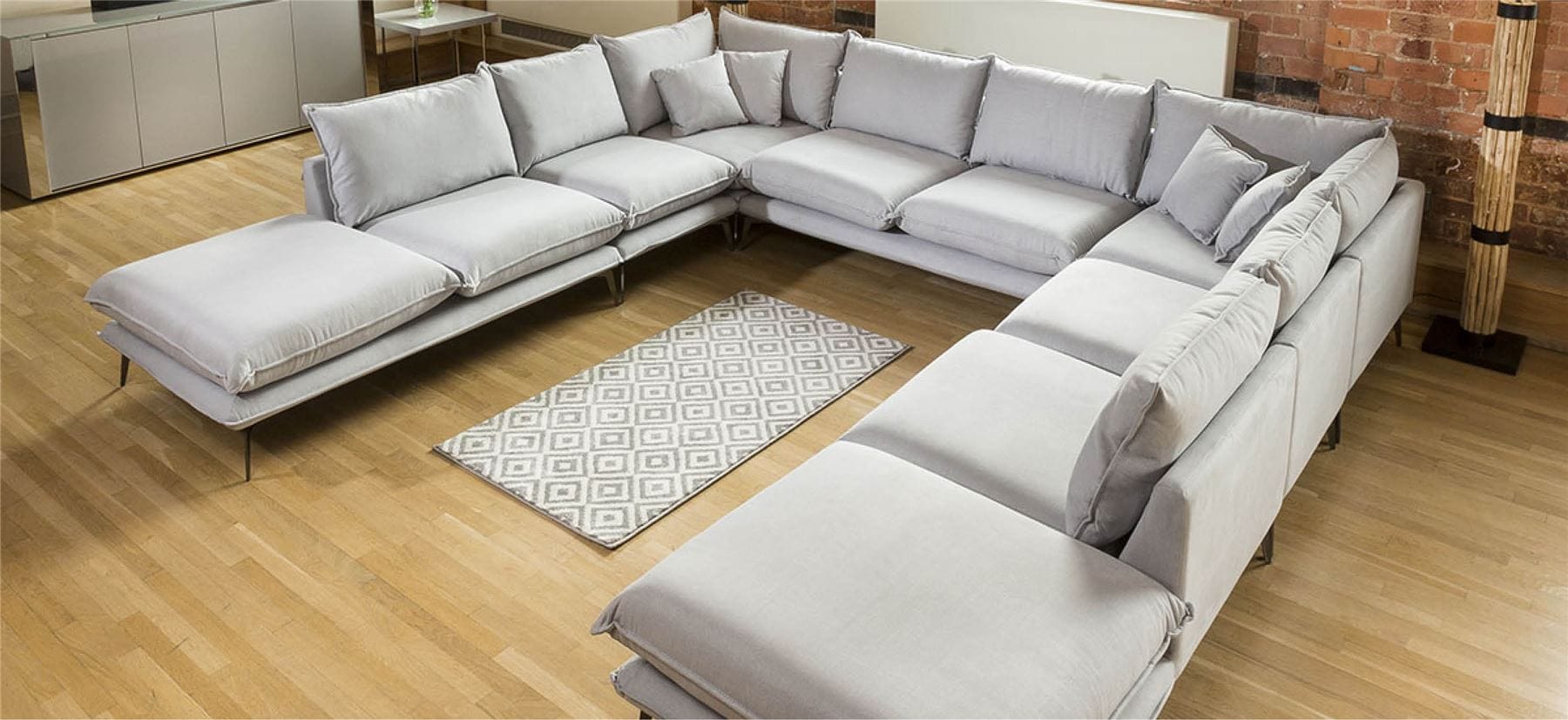 Quatropi Rachel Extra Large U Shape Cinema Modular Sofa Many Fabrics 3.45 x 3.3m