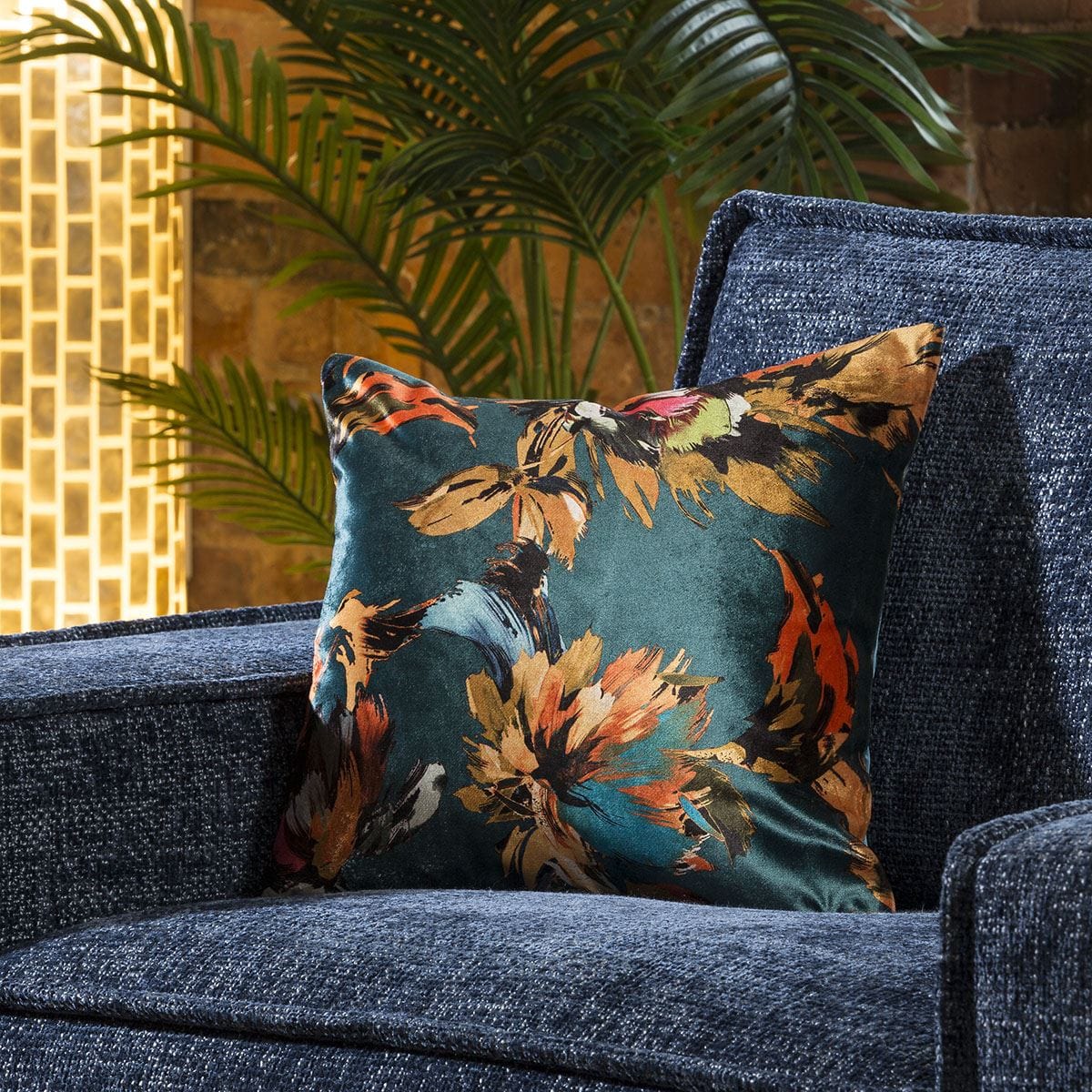 Quatropi Satin Paradise Floral Scatter Cushion Pillow 430 x 430mm Square Teal