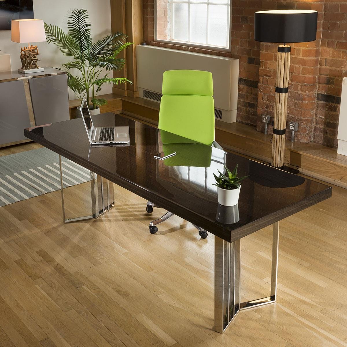 Quatropi Set of 2 designer Linea desks 2200mm and 1400mm Smoked oak and stainless.