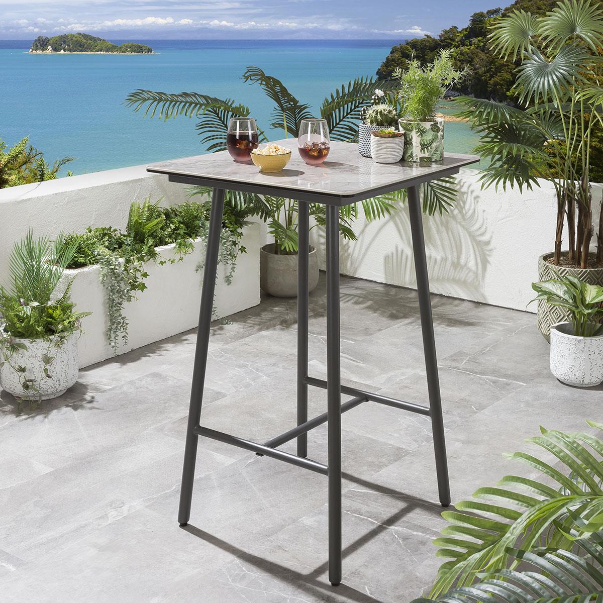 Deluxe Garden High Bar Table | Grey Aluminium & Ceramic Top 70cm × 70cm