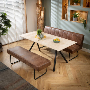 Quatropi Modern 6 Seater Bench Dining Set Brown & Beige Stone Ceramic XBT