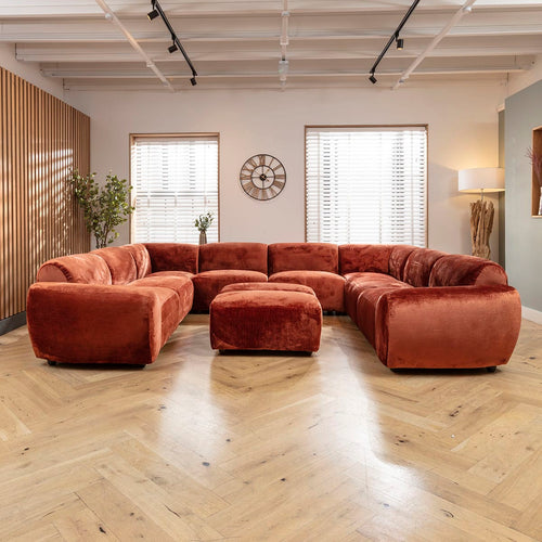 Maddie 8 Seater U-Shape Corner Sofa & Footstools Fire Orange 350x289cm 11B