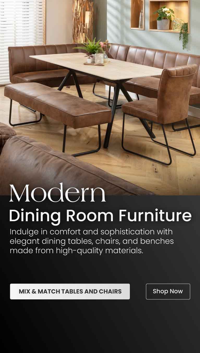 Indulge in comfort and sophistication with elegant dining tables, chairs, and benches made from high-quality materials.