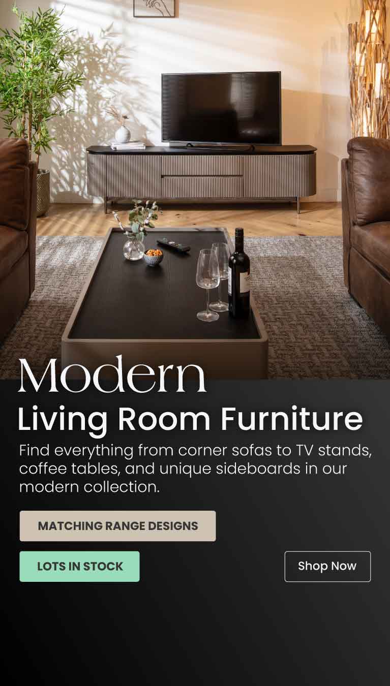 Find everything from corner sofas to TV stands, coffee tables and unique sideboards in our modern collection.