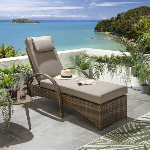 Bella Garden Rattan Cushioned Sun Lounger Beige 199x73cm