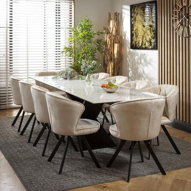 Quatropi 10 Seat Extendable Dining Set Ceramic Dining Table and Chairs Cream White