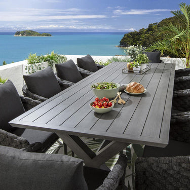 Quatropi 10 Seat Garden Table and Chairs Dining Set Grey Wood Effect Aluminium