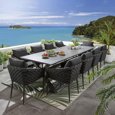 Quatropi 10 Seat Garden Table and Chairs Dining Set Grey Wood Effect Aluminium
