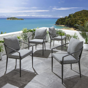 Quatropi 10 Seat Garden Table and Chairs Dining Set Grey Wood Effect Aluminium