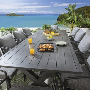 Quatropi 10 Seat Garden Table and Chairs Dining Set Grey Wood Effect Aluminium
