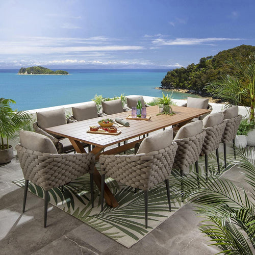 Sundowner 10 Seater Garden Dining Set Coffee & Oak Wood Effect Aluminium