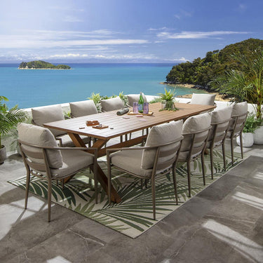 Quatropi 10 Seater Garden Table and Chairs Dining Set Oak Wood Effect Aluminium