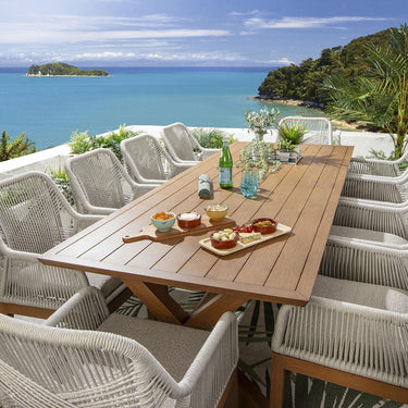 Quatropi 10 Seater Garden Table and Chairs Set Cream Oak Wood Effect Aluminium
